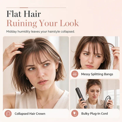 🔥50% OFF NOW!💇 Add Crown Volume Instantly! Cordless Heated Bangs Styling Comb, Portable Rechargeable Mini Hot Brush for Travel Hair Styling